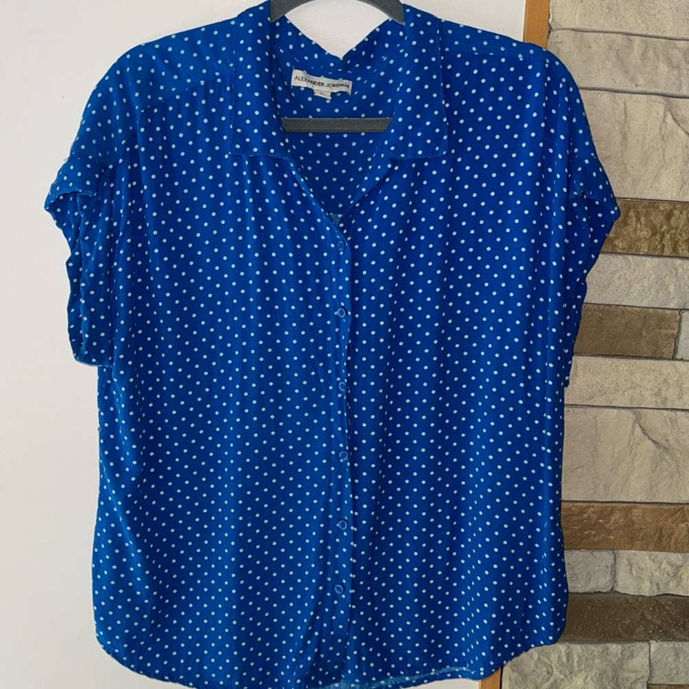 Alexander Jordan Button Down Blue with Polka Dots Women's Size XL Top GUC